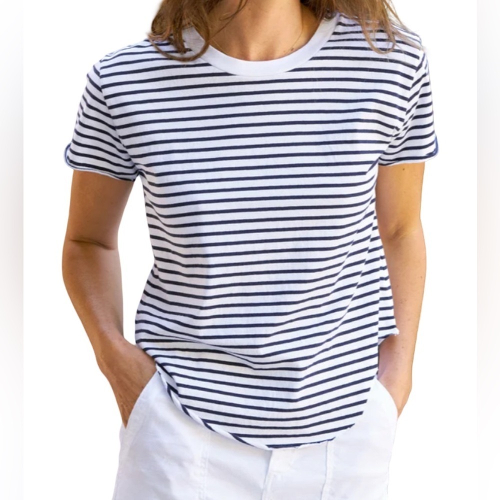Frank & Eileen NWD Theo Perfect Tee Navy French Stripe Size M - Picture 2 of 10